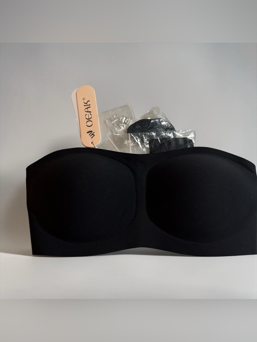 OEAK Black Strapless Adhesive Bra - Seamless Support Sz Medium